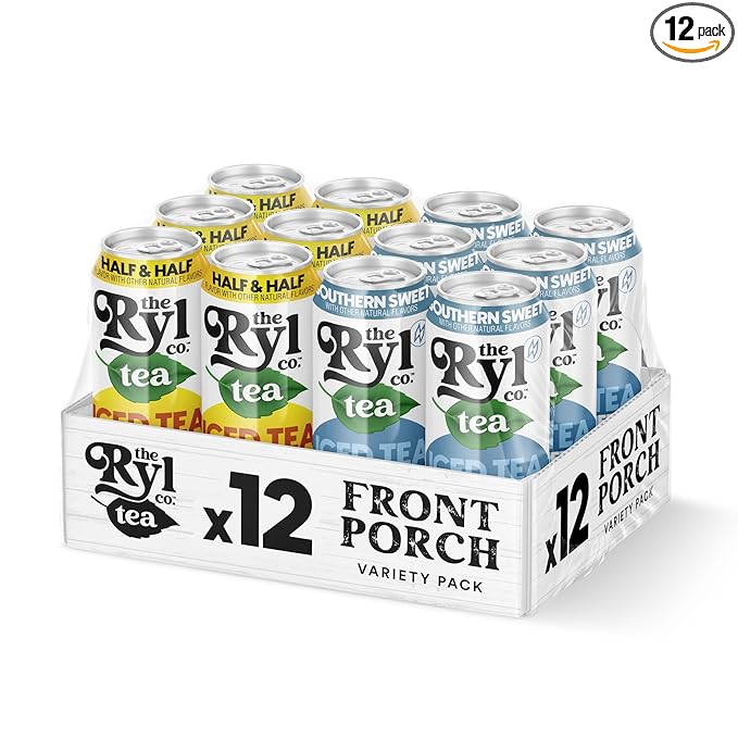 Ryl Iced Tea Front Porch Pack, Sweet Tea and Half N' Half – Antioxidant Superblend, No Artificial Ingredients, Zero Sugar, Five Calories, Low Carb, Non-GMO, Made in the USA, 12-Pack, 16 Fl Oz