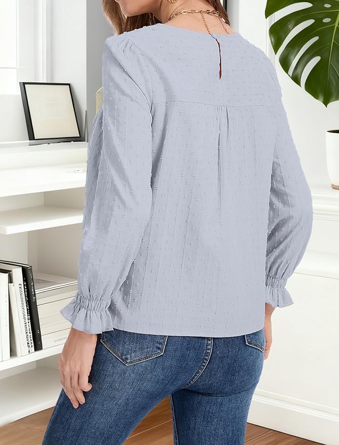 Long Sleeve Shirts Women Dressy Blouses for Women Cute Crew Neck Fall Tops Trendy Women's Clothing 2025 Fashion