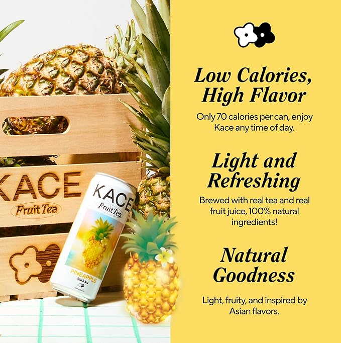 KACE Tea Pineapple Black Iced Tea, 10.8 Fl Oz (Pack of 12) - All-Natural Cold Brew with Asian Pineapple 65mg Caffeine, 320ml Can