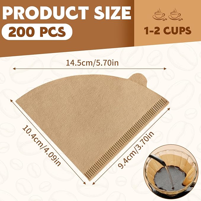 200 Count Cone Coffee Filters, Coffee Filters #1 Disposable, V60 Natural Unbleached Cone Paper Filter for Pour Over and Drip Coffee Maker, Suitable for Home Coffee Shop (1-2 Cup)