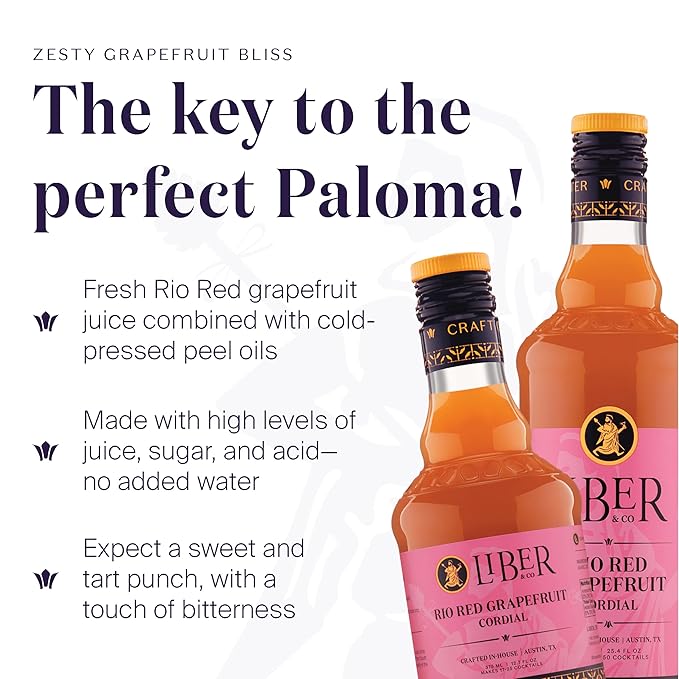Liber & Co. Rio Red Grapefruit Cordial - Craft Cocktail Mixer with 60% Texas Grapefruit Juice & Cold-Pressed Essential Oils - Perfect for Palomas, Hemingway Daiquiris & Tequila Cocktails - Makes 25 Drinks (12.7 oz)
