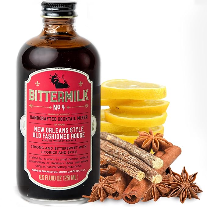 Bittermilk No.4 New Orleans Style Old Fashioned Rouge – Old Fashioned Mix - All Natural Handcrafted Cocktail Mixer – Makes 17 Cocktails