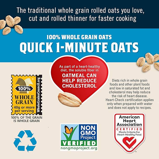 Quaker Organic Quick Cook Oatmeal, Breakfast Cereal, Non-GMO Project Verified, 24 Oz(Pack of 4)