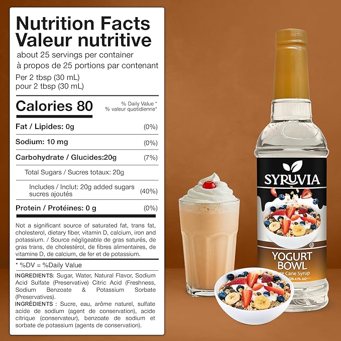 Syruvia Coffee Syrup, Yogurt Bowl Flavored Syrup for Drinks, Lattes and Desserts – 25.4 fl oz, With Pump