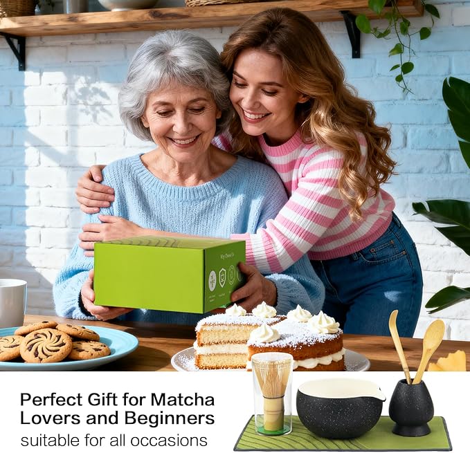 ChefBee 8PCS Matcha Whisk Set - Ceramic Matcha Tea Bowl Kit Set Includes Bowl, Whisk and Chasen Holder, Sifter, Bamboo Spoon & Scoop, Scoop Rest, Tea Towel, Christmas Macha Gift for Beginners Lovers