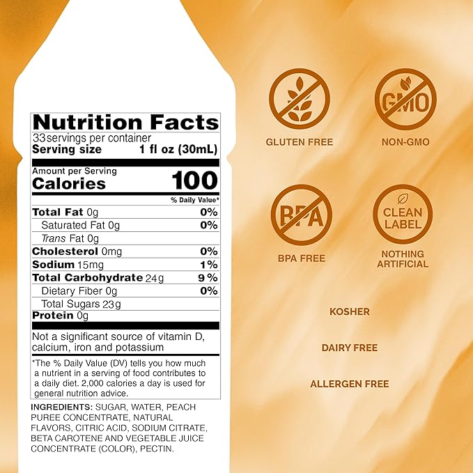 Monin - Peach Fruit Purée, Summertime Sweetness, Great for Cocktails, Smoothies, and Lemonades, Non GMO, No Artificial Ingredients (1 Liter)