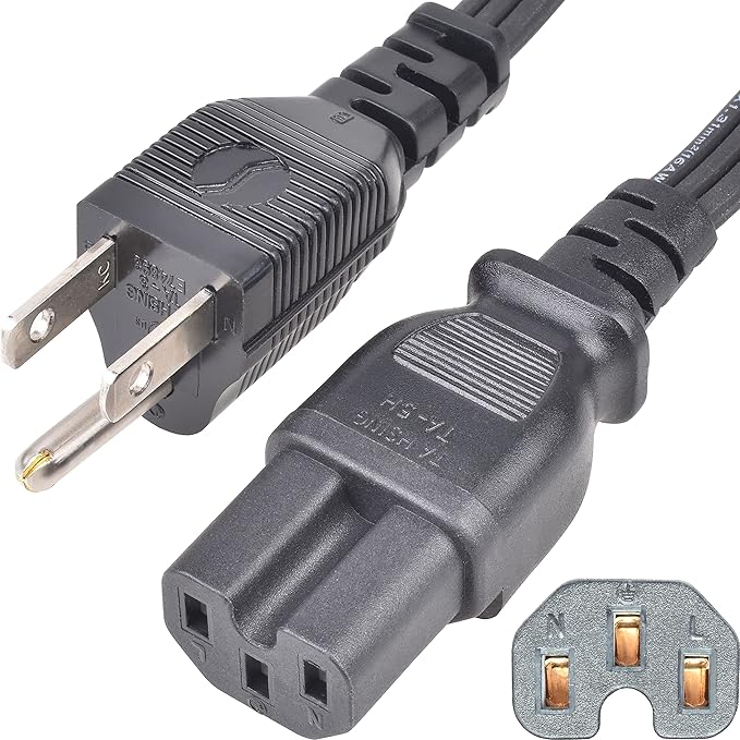 3 Ft Replacement Power Cord - Coffee Pot Replacement Part Suitable for Farberware Percolator Cord - Electric Cord for Computer, Monitor, TV - 16 AWG Heavy Duty 1875W 105C 15A 3 Prong Grounded, Black