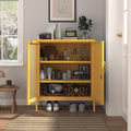 Steel Storage Cabinet Modern Metal Locker with Adjustable Shelf Lockable Storage Cabinet Metal Double Door Locker Home & Office Furniture Easy Assembly Yellow Size：33" H X 29.5" W X 13.8" D