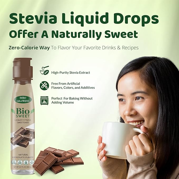 BioSweet Stevia Drops - Chocolate Flavor | Zero Calorie Liquid Sweetener | Non GMO, Keto & Diabetic Friendly, Gluten Free, Vegan | Nothing Artificial | 3,000 drops (5.07 Fl Oz)
