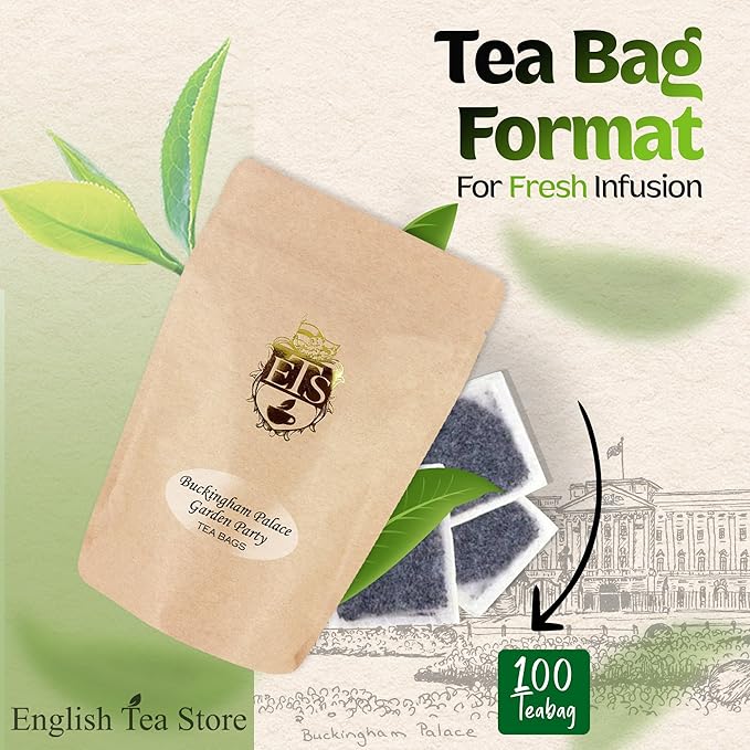 English Tea Store Buckingham Palace Garden Party Tea Pouches - 100 Teabag | Earl Grey & Jasmine Notes | Medium Caffeine with Classic British Blend | Afternoon Tea Favorite | Gluten-Free