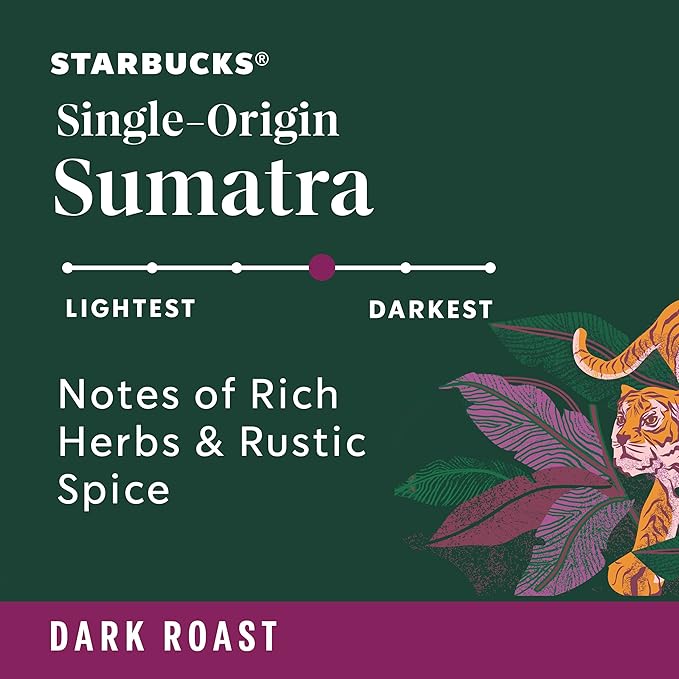 Starbucks K-Cup Coffee Pods, Dark Roast Coffee, Sumatra for Keurig Brewers, 100% Arabica, 6 boxes (60 pods total)