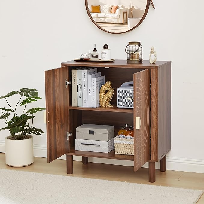 Sideboard Buffet Cabinet, Kitchen Sideboard Cabinet with 2 Doors and Adjustable Shelf, Wood Coffee Bar Console Table for Living Room, Dining Room, Hallway (Walnut)