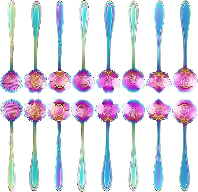16 Pcs Teaspoon Tea Spoons, ESRISE Stainless Steel Cute Coffee Spoon for Tea Party Decorations (Multi)