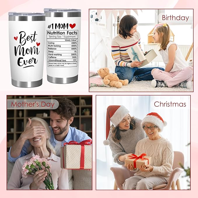 TEEZWONDER Christmas Birthday Gifts for Mom - 20 oz Stainless Steel Insulated Coffee Tumbler with Lid - Mothers Birthday Gifts from Daughter Son, Mothers in Law, Mama, Grandma, Tumblers for Women