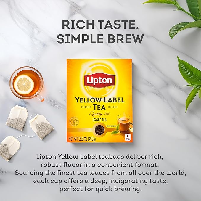 Lipton Yellow Label Finest Blend | Loose Tea | Black Tea | Compatible for Chai | 450 Grams (Pack of 1)