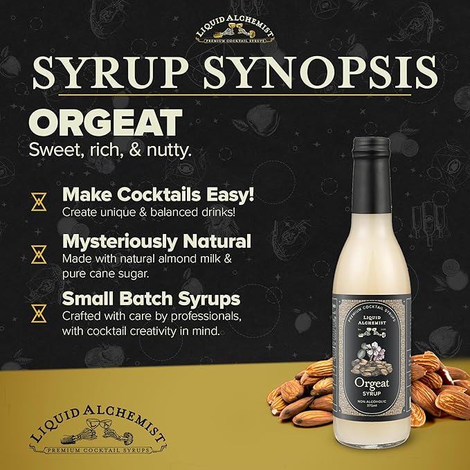 Liquid Alchemist Orgeat Syrup for Cocktails - Real Ingredients Make Our Almond Syrup the Perfect Mai Tai Mix - Non-GMO, Gluten Free & Vegan (12.7 oz)