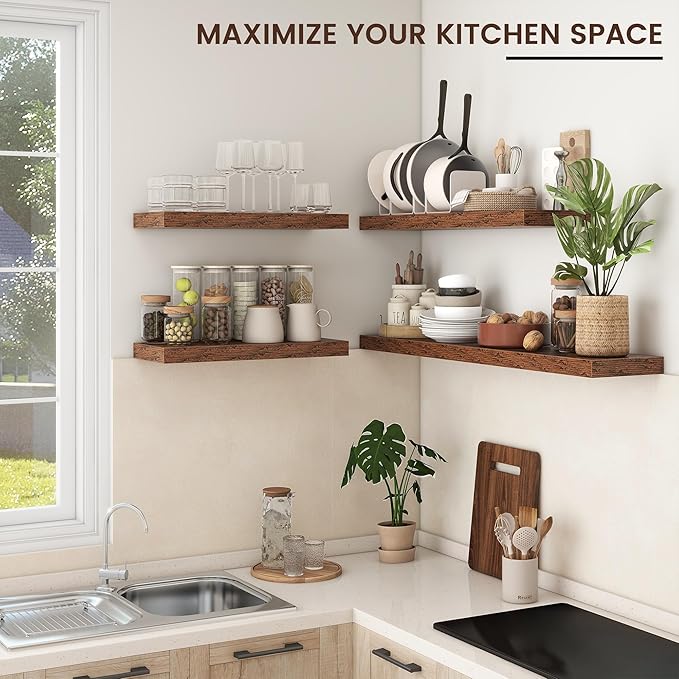 Floating Shelves for Wall, Engineered Wood Wall Shelves with Invisible Brackets for Living Room Bedroom Bathroom Office Kitchen Decor and Storage (Brown, 36" W x 9" D x 1.5" H) Set of 2