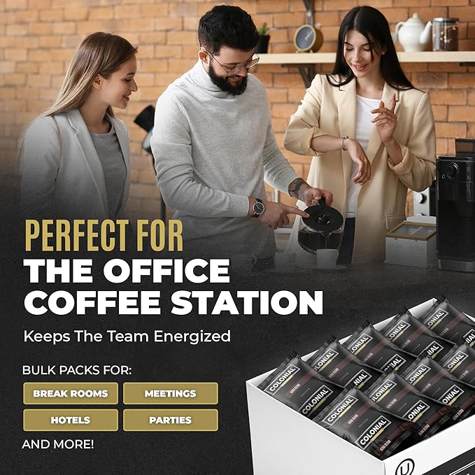 Colonial Coffee 32 Count Single Pot Coffee Packets – 100% Arabica Dark Roast | Pre-Measured Frac Packs for 12 Cup Maker | Bulk Ground Gourmet Coffee for Home & Office