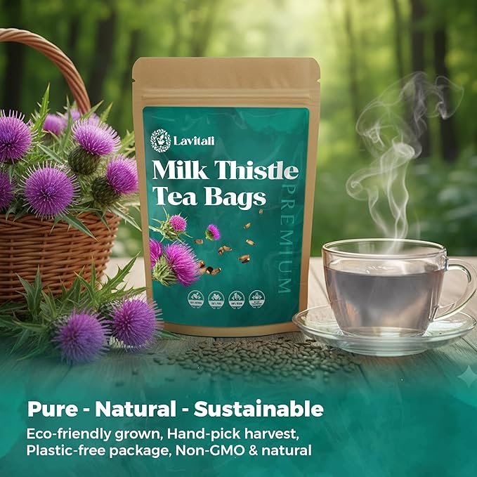 Lavitali, Milk Thistle Tea Bags | 60 bags, 100% Pure Herbal Tea | Caffeine-Free, Antioxidant-Rich, Eco-Friendly Filter Bags | Daily Natural Botanical, Hot or Iced Herbal Infusion