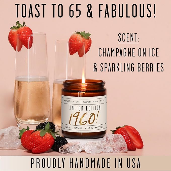 66th Birthday Gifts for Women - 'Limited Edition 1959' Soy Candle, w/Champagne on Ice I 66 Birthday Gifts for Women I 66th Gift for Her Ideas I 9oz Reusable Jar, 50Hr Burn, Made in USA