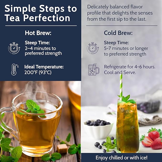 Blooms & Leopard Premium Green Tea Bags – Berry Borealis Blend with Hibiscus, Blueberries, Strawberries, & Spearmint – 20 Pyramid Tea Bags for Hot or Iced Tea