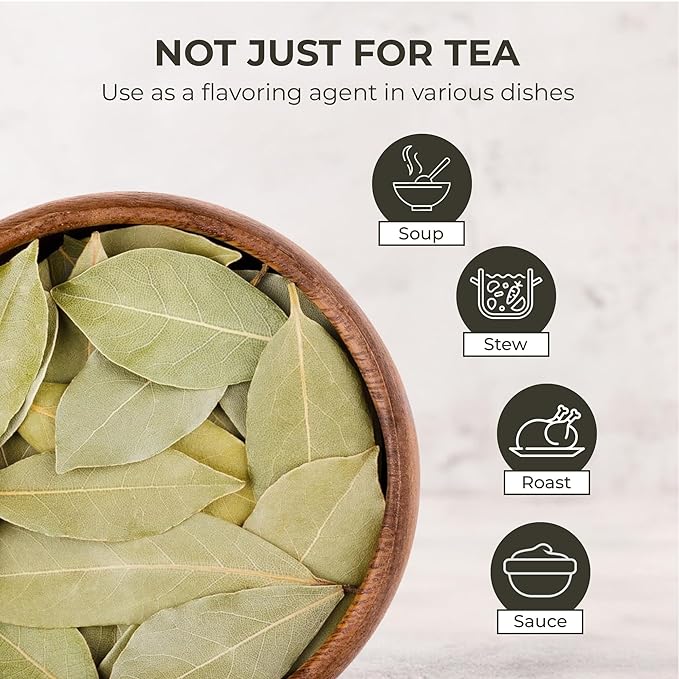 Bay Leaves Tea - 150 Dried Whole Leaves, 1.06 oz, Hojas de Laurel, 100% Natural Sun Dried, Caffeine-Free Herbal Tea, For Brewing or Cooking, Immune & Wellness Support