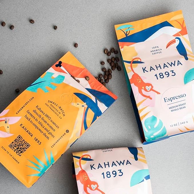Kahawa 1893 Whole Bean Coffee Medium Roast 1893 Espresso Blend 12 Oz - As Seen on Shark Tank, Naturally Sweet, Organically Grown, Ethically & Sustainably Sourced