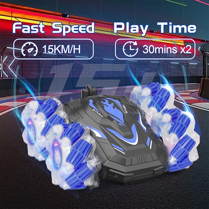 New Gesture Sensing RC Stunt Car with Lights Music, Hand Gesture Remote Control Car 360° Spins Double Side Controlled RC Car Birthday Gifts Toys for 6-12 Years Old Boys