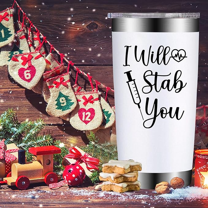 Nurse Appreciation Gifts for Women - Nurses Week Gift - School Nurse Graduation Present - 20oz I Will Stab You Tumbler