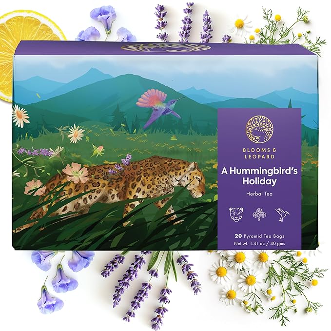 Blooms & Leopard Premium Tea Duo | Sea Lion’s Spiced Black Tea (Cardamom, Clove, Cinnamon, Ginger & Pepper) + Hummingbird’s Holiday Herbal Tea (Chamomile, Lavender, Rose & Valerian) | Wellness & Relax