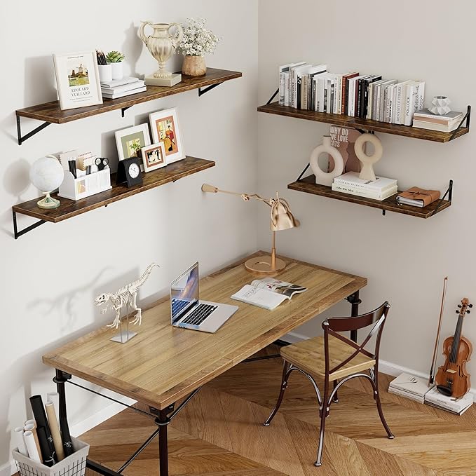 Axeman 12 Inch Deep Floating Shelves for Wall - 36 Inch Wide x 12 Inch Deep Wall Shelves Set of 2 - Rustic Wood Floating Shelves for Living Room