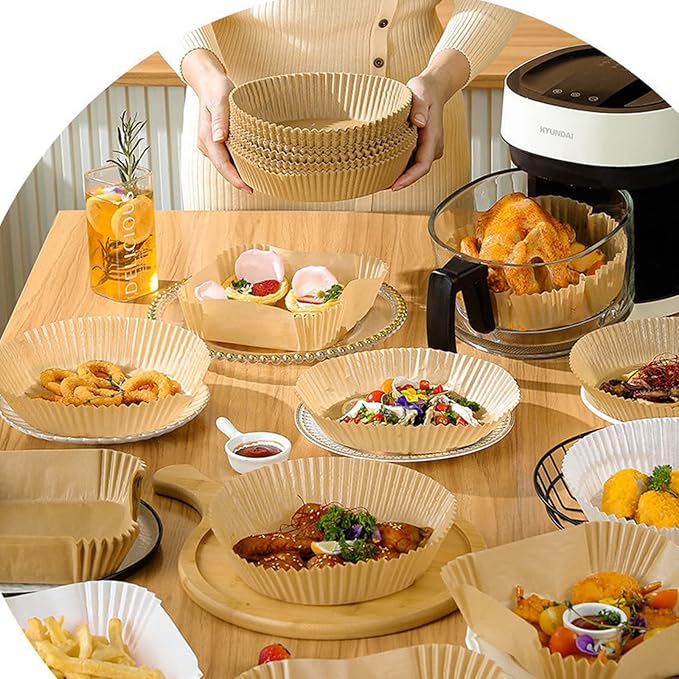 Air Fryer Disposable Paper Liner, 7.9in to 9.4inch Baking Parchment Paper Air fryer liners,100 PCS square Waterproof Oil-Proof High Temperature Cooking Non-Stick Liner for Ovens,Microwave