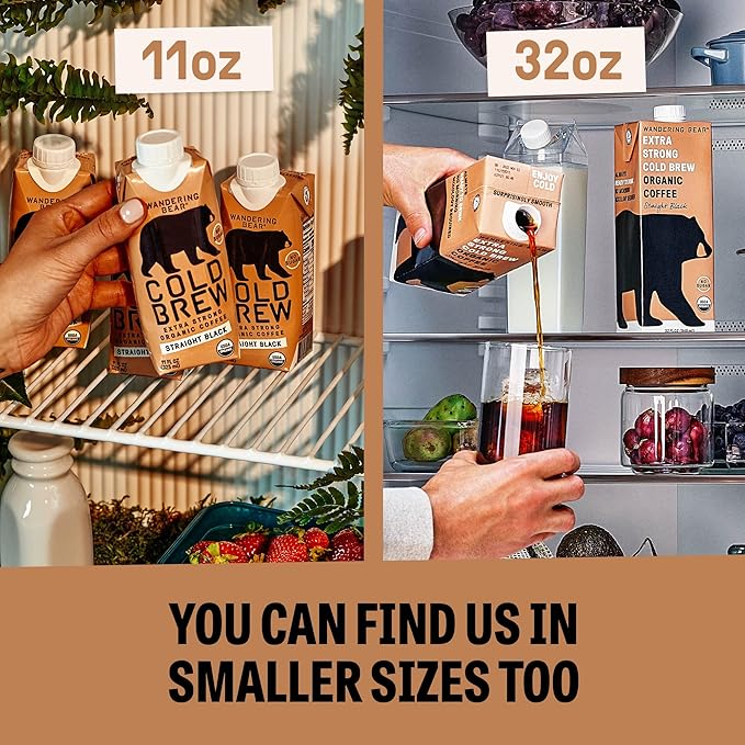 Wandering Bear Decaf Cold Brew Coffee On Tap, Iced Coffee Drink - Bold, Smooth, No Sugar Added, Shelf-Stable, Ready to Drink, Gluten Free & Vegan Decaf - 16 Servings of 6fl.oz - 96fl.oz