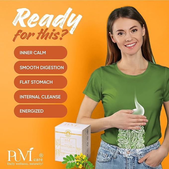 Puvi Care Senna Laxative Tea, Smooth Move Tea for Constipation Relief, Digestive Support, Reducing Discomfort & Bloating | Non-GMO, Sugar-Free, Gluten Free, Daily Wellness | 20 Tea Bags