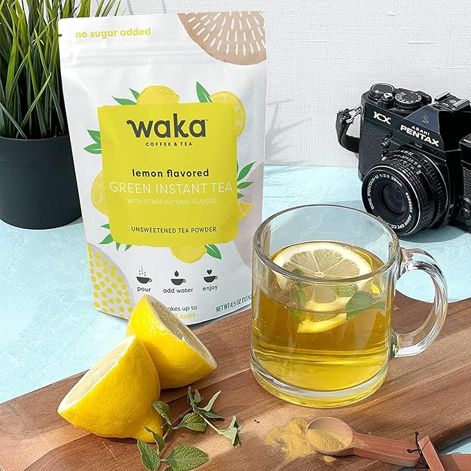 Waka Instant Tea Mix, 2 Bag Bundle - 100% Tea Leaves, No Additives, Unsweetened Tea Powders - Raspberry Flavored & Lemon Flavored Green (4.5oz Each)