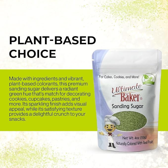 Ultimate Baker - Sanding Sugar, Green - Vibrant, Naturally Colored Baking & Decorating Sugar, Perfect for Sprinkling on Cakes, Desserts & Confections, Medium Crystal - 4oz