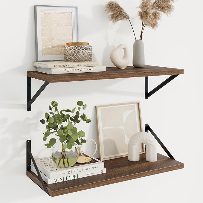 Axeman Deep Floating Shelves for Wall - 24 Inch Wide x 10 Inch Deep Floating Shelves Set of 2 -Walnut Wide Wall Shelves for Living Room Bathroom Bedroom