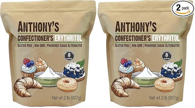 Anthony's Confectioner's Erythritol Powder, 2 lb, Non GMO, Sweetener, Zero Calorie, Keto & Paleo Friendly (Pack of 2)