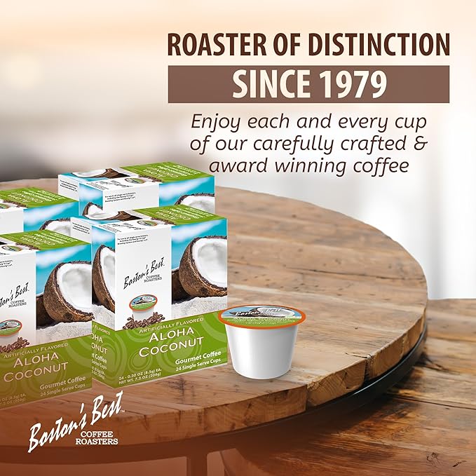Boston’s Best - Aloha Coconut Flavored Delicious Gourmet Coffee Compatible with Keurig Coffee Maker, 24 Count (Pack of 4)