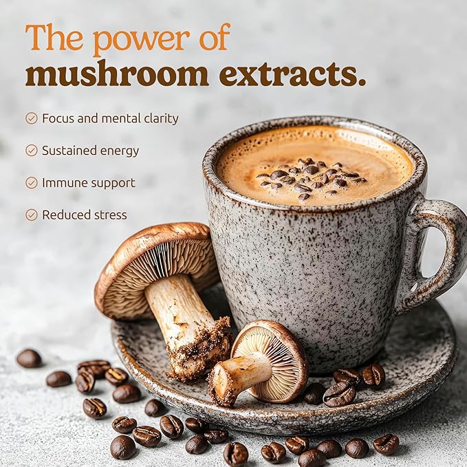 10-in-1 USDA Certified Organic Mushroom Coffee Instant, Instant Mushroom Coffee Brazilian Dark Roast for Better Energy, Focus, Gut Health, 30 Sticks, Regular Caffeine - MatchaDNA
