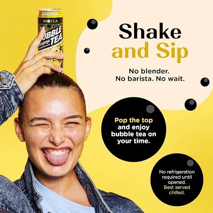Inotea Bubble Tea with Tapioca Pearls - Delicious, Instant Boba Tea - Ready-to-Drink Black Milk Tea - Comes in Large 16.6 oz Cans - Enjoy Real Boba Without the Long Lines - Banana - 12 pack