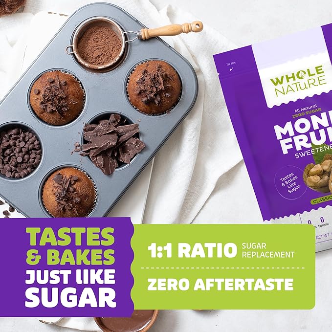 Whole Nature Monk Fruit Sweetener 1:1 Baking Sugar Substitute Made in the USA – Granulated Blend With Erythritol – Zero Calorie – Keto – Paleo – Non-GMO – Kosher - Natural Alternative – 1lb Pouch