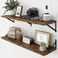 Axeman Deep Floating Shelves - 40 Inch Floating Shelves Set of 2-12 Inch Deep Brown Wood Wall Shelves for Living Room Bathroom Kitchen