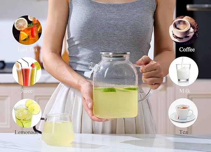 Purefold 1.5 Liter/50 oz Water Pitcher with Full Seal Lid and Spout, High Borosilicate Glass Jug, Leakproof Fridge Door Carafe for Iced Tea, Coffee, Juice, Milk Beverage