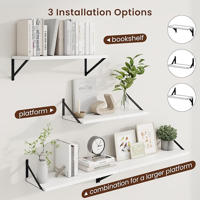 Axeman White Floating Shelves for Wall - 24 Inch Wide x 10 Inch Deep Floating Shelves Set of 2 -White Wide Wall Shelves for Living Room Bathroom Bedroom