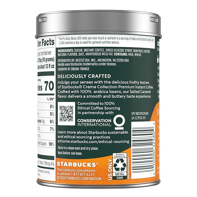 Starbucks Crema Collection Premium Instant Salted Caramel Flavored Instant Coffee, 100% Arabica Beans, 3 Tins (7.12 Oz Each)