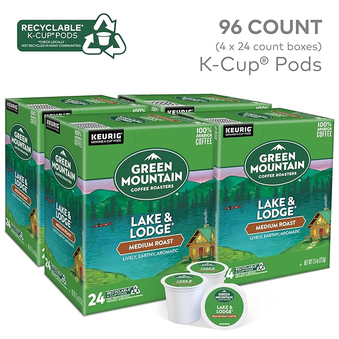 Green Mountain Coffee Roasters Lake and Lodge Blend Keurig Single-Serve K-Cup pods, Medium Roast Coffee, 96 Count
