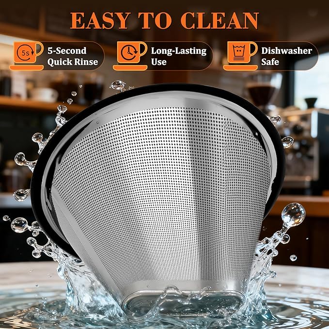 Upgraded Stainless Steel #4 Coffee Filter for Technivorm Moccamaster KBGV, KBT, Reusable #4 Coffee Filter, Durable Metal Mesh, for Richer, Fuller Coffee Flavour