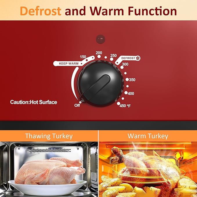 Sunvivi Electric Roaster,20 Quart Roasting Oven with Self-Basting Lid Removable Pan,Turkey Roaster Oven with 150 to 450F Temperature Control Cool-Touch Handles,Red