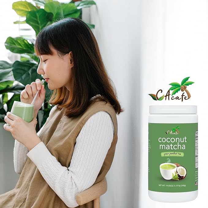 CAcafe Coconut Matcha | Instant Japanese Health Drink | Creamy & Sweet | Hot or Iced Green Tea Latte Mix | New Look, Reduced Sugar | Non-GMO | No Artificial Flavors or Colors | 2-Pack